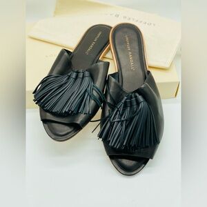 Loeffler Randall Leather Black Tassel Slides NIB 8M